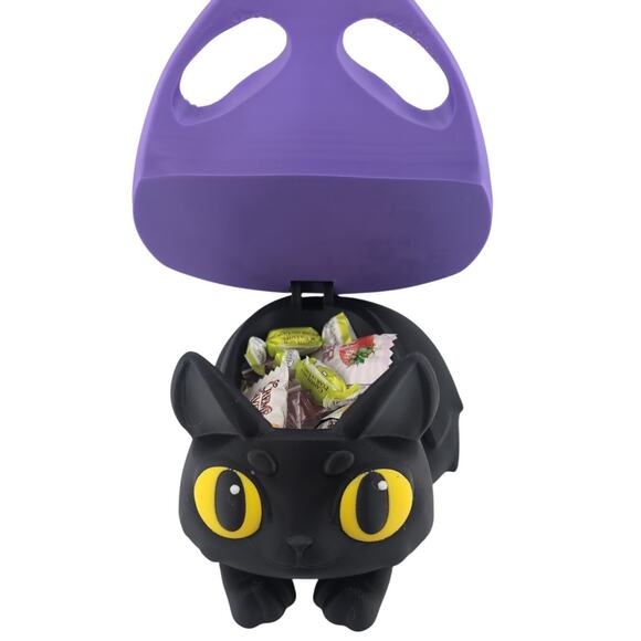 Adorable Black Cat Candy Dish with Purple Witch Hat Trinket Box Halloween Decor - Picture 2 of 3